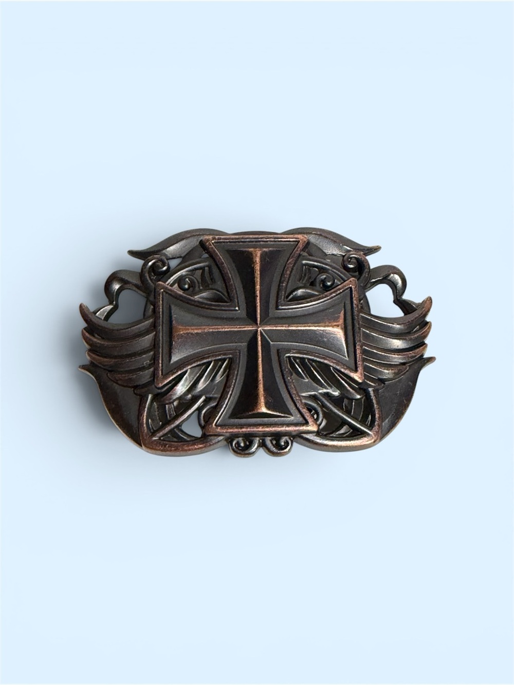 Maltese Cross Belt Buckle Cutout Gothic Outlaw Biker Punk Bronze Brown
